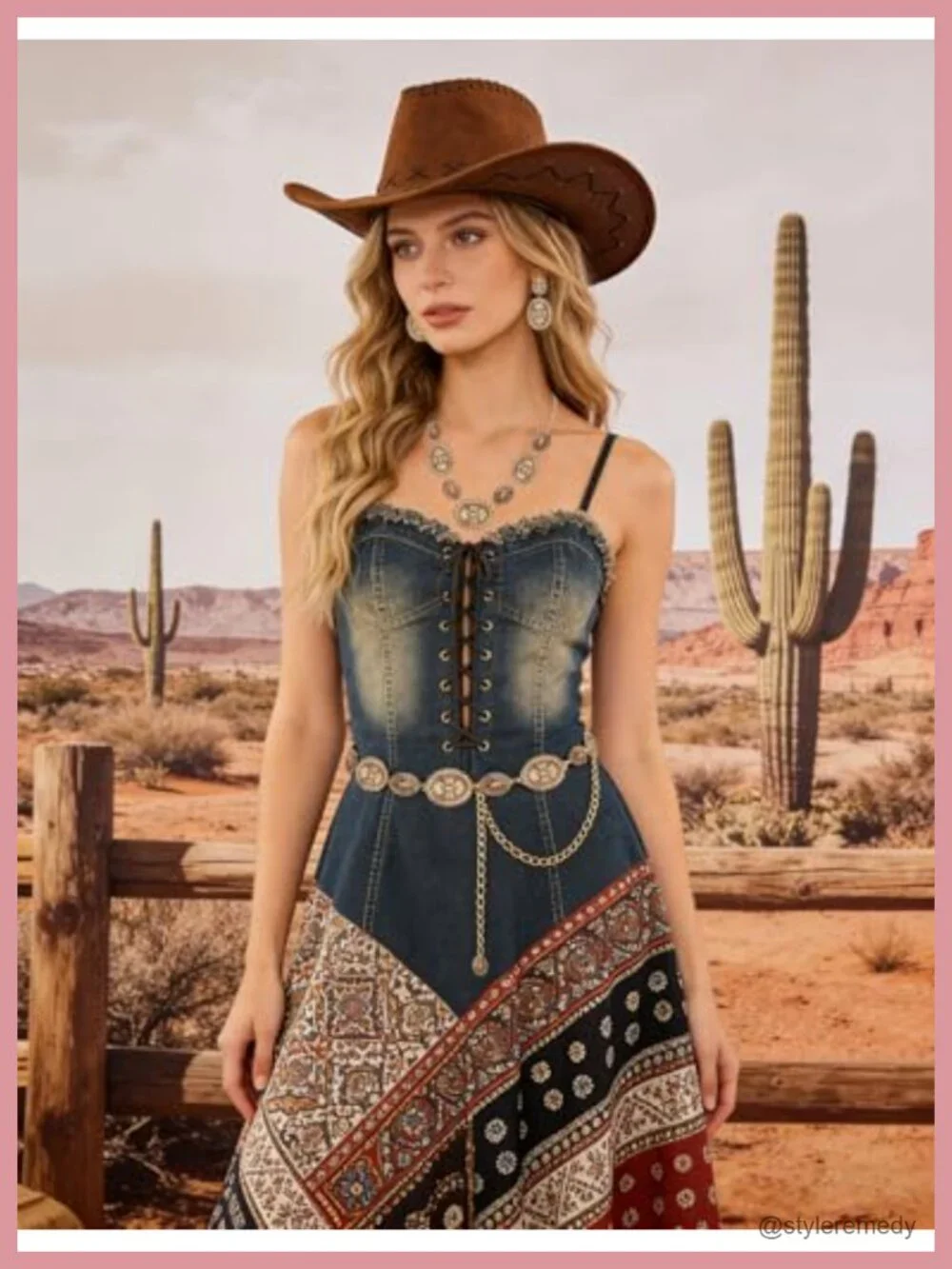 Vintage Cowgirl Necklace and Earring Set in Zinc Alloy Western Jewelry
